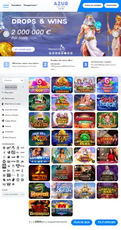 interface et application AZUR CASINO sur mobile